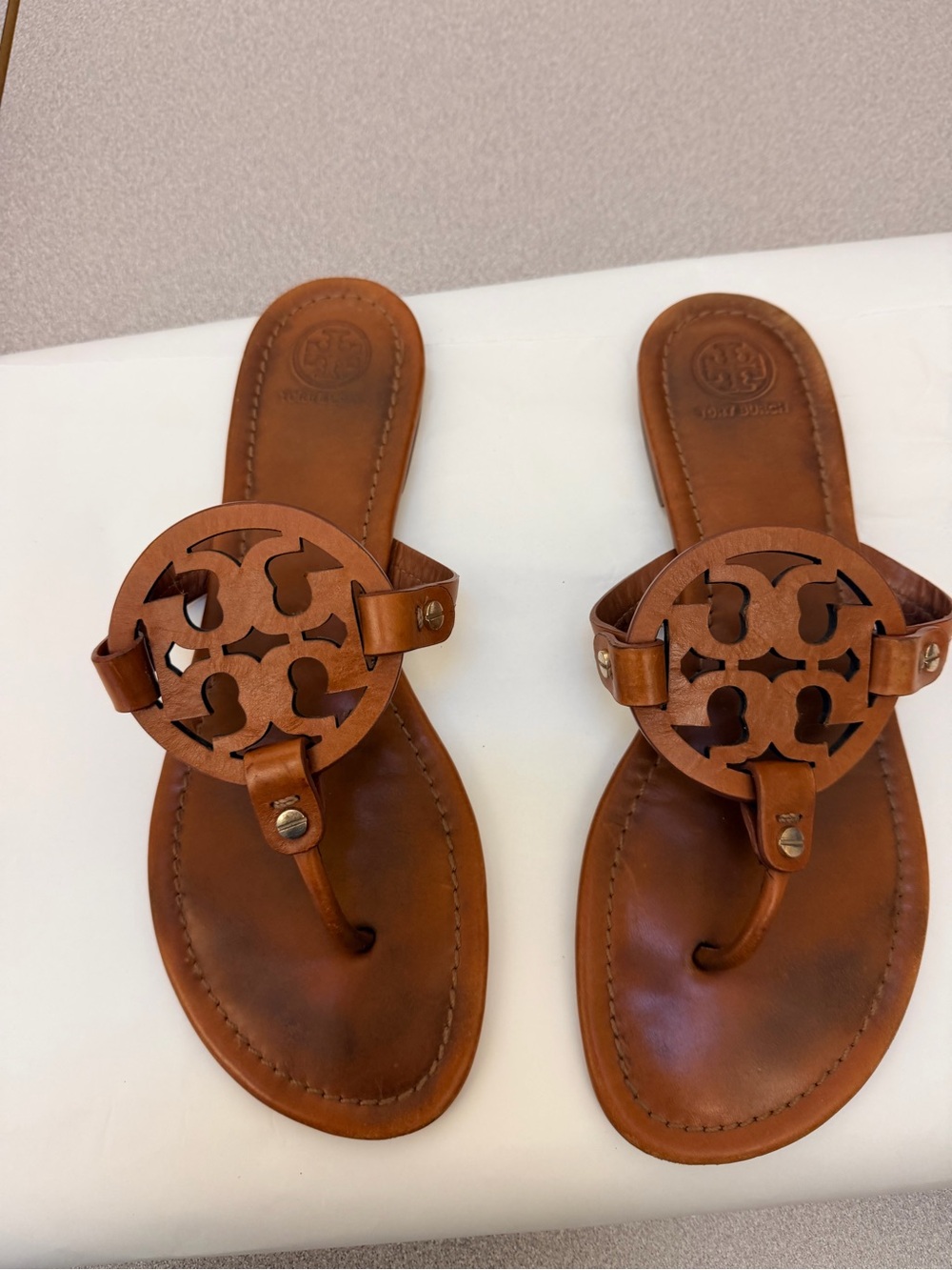 Tory Burch Brown Miller Leather Thong Sandals
